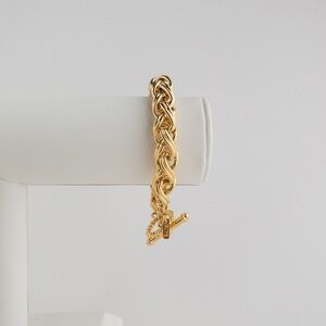 Vintage Alfred Sung Chunky Rope Chain Bracelet Polished Gold Tone Toggle Clasp